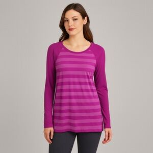 Magenta Striped Long Sleeve Workout Top
 Purple Medium